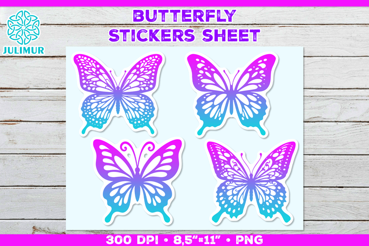 Butterfly Printable Stickers Sheet, Colorful Butterfly