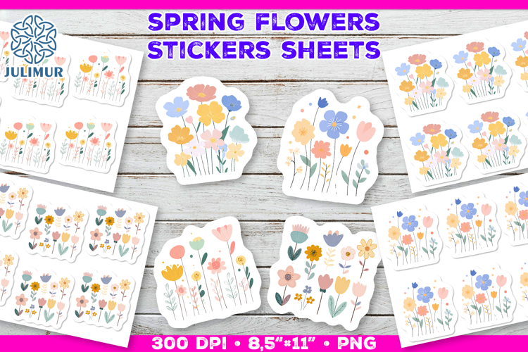 Pastel Spring Flower Stickers, Soft Floral Clipart
