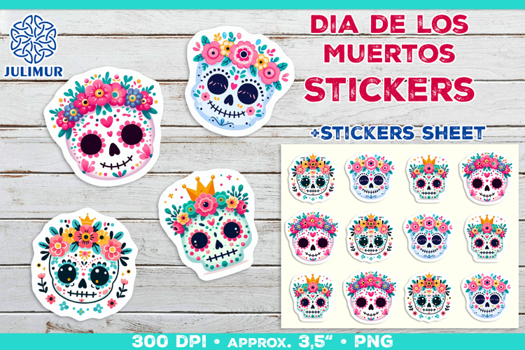 Cute Sugar Skull Printable Stickers with Floral Crown