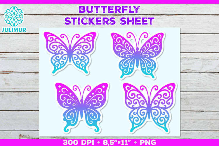 Butterfly Printable Stickers Sheet, Colorful Butterfly