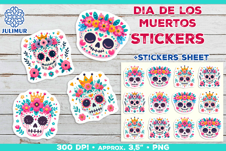 Cute Sugar Skull Printable Stickers with Floral Crown