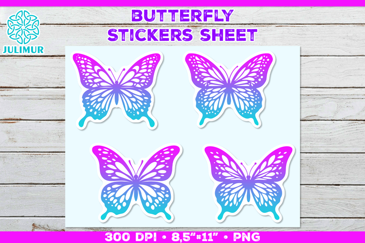 Butterfly Printable Stickers Sheet, Colorful Butterfly