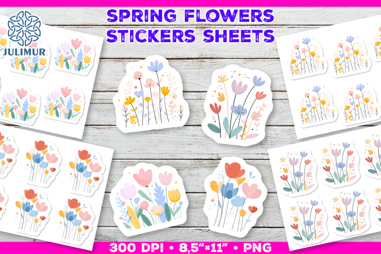 Pastel Spring Flower Stickers, Soft Floral Clipart