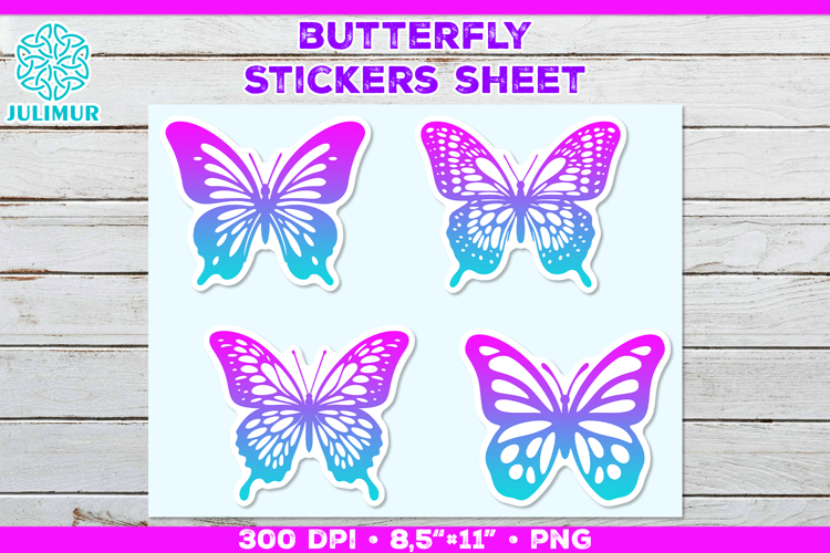 Butterfly Printable Stickers Sheet, Colorful Butterfly