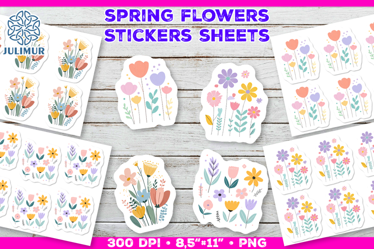 Pastel Spring Flower Stickers, Soft Floral Clipart