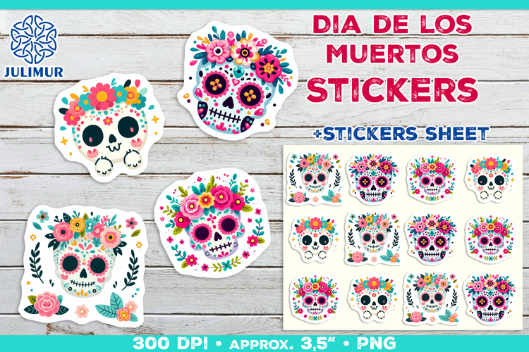 Cute Sugar Skull Printable Stickers with Floral Crown