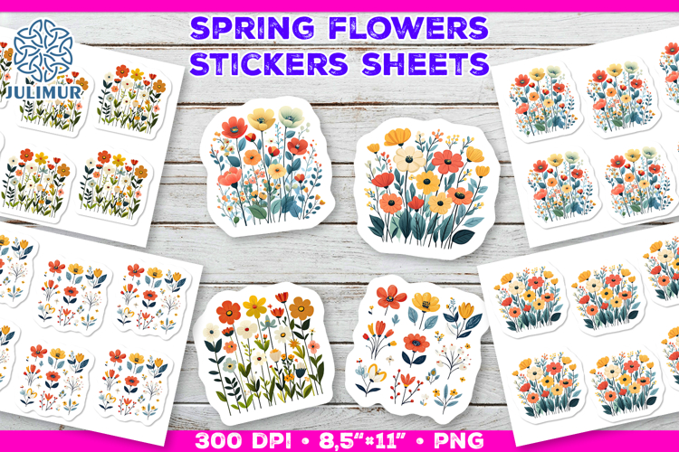Bright Spring Flower Stickers, Vibrant Floral Clipart
