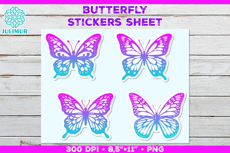 Butterfly Printable Stickers Sheet, Colorful Butterfly