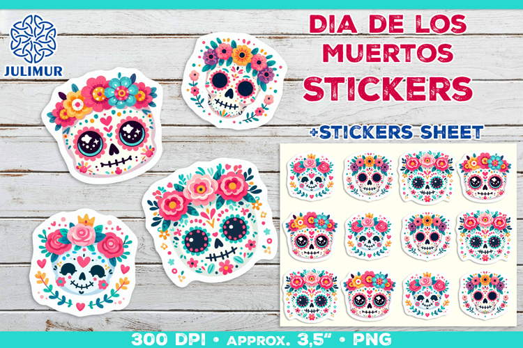 Cute Sugar Skull Printable Stickers with Floral Crown