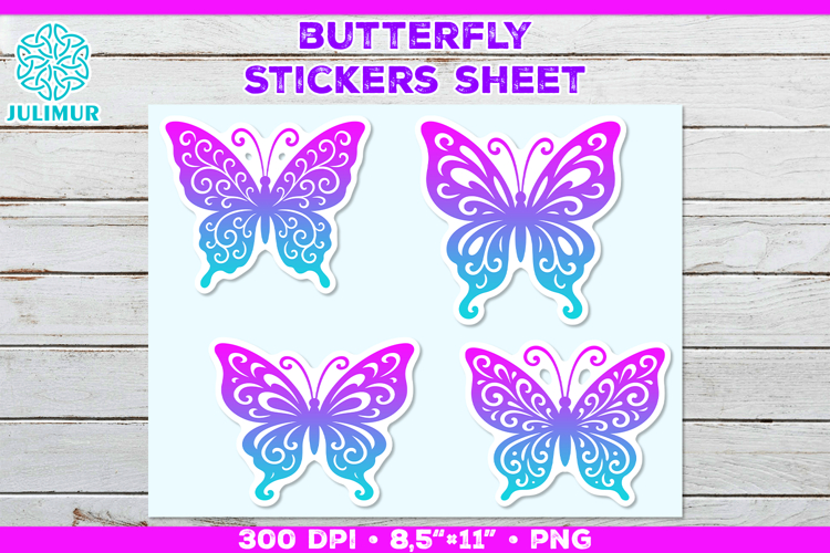 Butterfly Printable Stickers Sheet, Colorful Butterfly