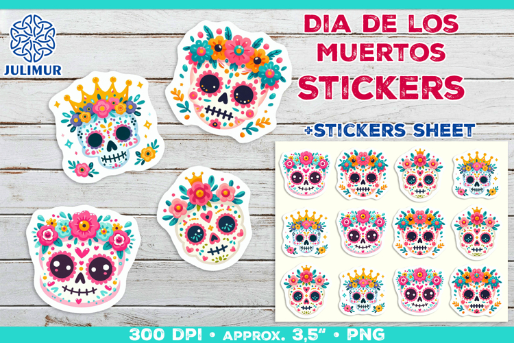 Cute Sugar Skull Printable Stickers with Floral Crown
