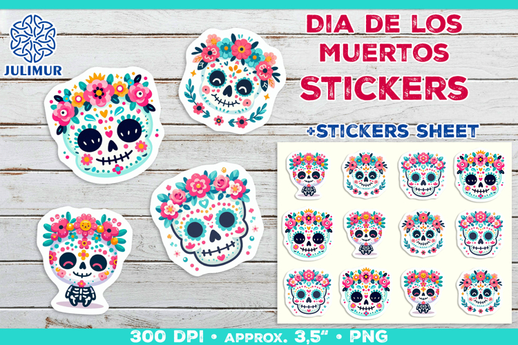 Cute Sugar Skull Printable Stickers with Floral Crown