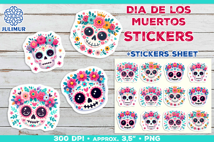 Cute Sugar Skull Printable Stickers with Floral Crown