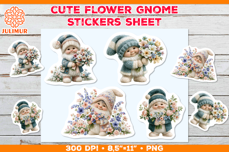 Spring Garden Gnome Sticker Sheet with Colorful Flowers