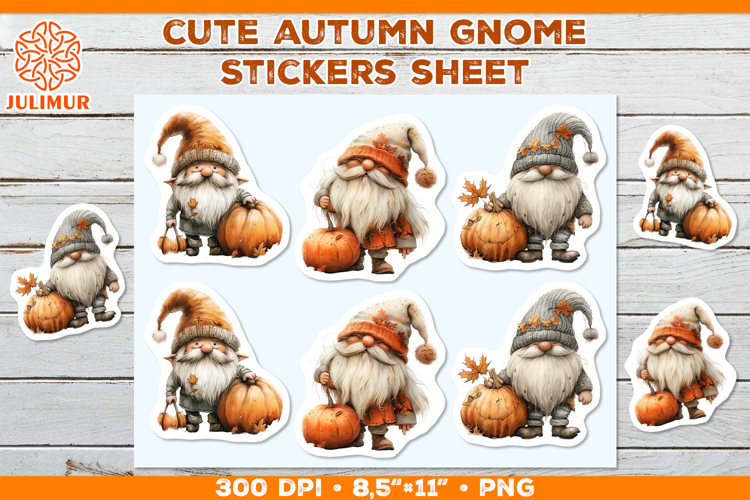 Scandinavian Autumn Gnome Stickers with Pumpkin PNG