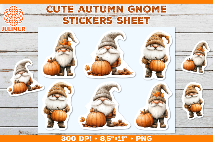 Scandinavian Autumn Gnome Stickers with Pumpkin PNG