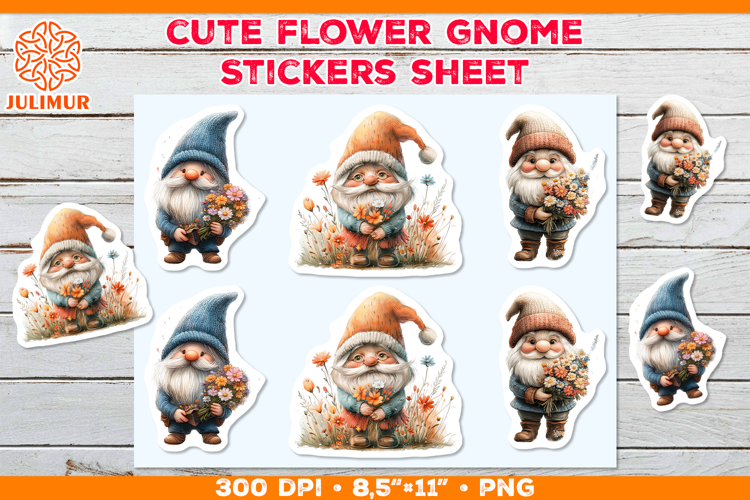 Spring Garden Gnome Sticker Sheet with Colorful Flowers