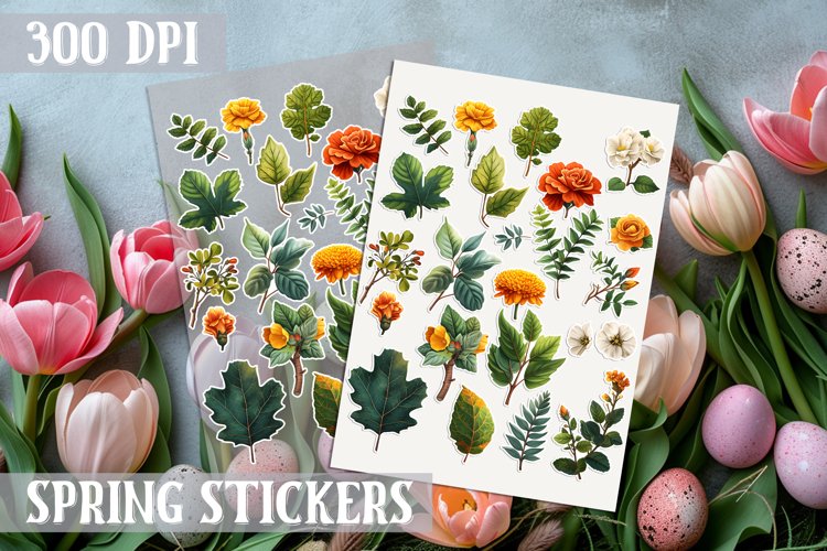 Spring sticker Sheet Garden Flowers Green Botanical Plant PN