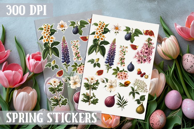 Spring sticker Sheet Garden Flowers Botanical Violet