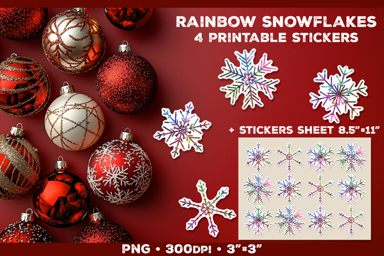 Rainbow Iridescent Snowflakes Stickers for Winter Crafts