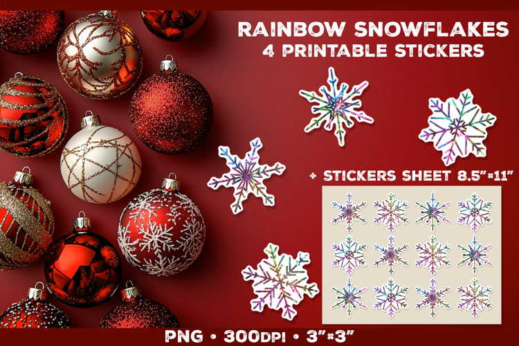 Rainbow Iridescent Snowflakes Stickers for Winter Crafts