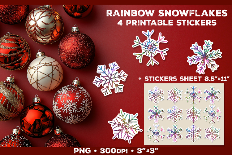 Rainbow Iridescent Snowflakes Stickers for Winter Crafts