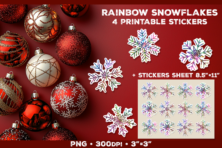 Rainbow Iridescent Snowflakes Stickers for Winter Crafts