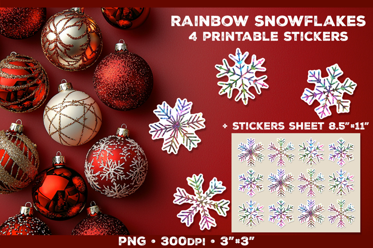 Rainbow Iridescent Snowflakes Stickers for Winter Crafts