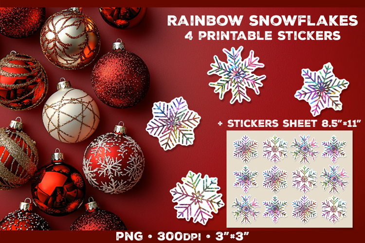 Rainbow Iridescent Snowflakes Stickers for Winter Crafts