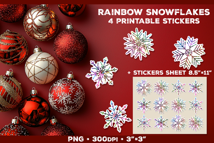 Rainbow Iridescent Snowflakes Stickers for Winter Crafts