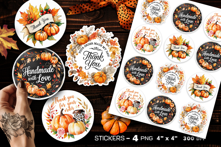Thank you stickers, autumn stickers, 4 Stickers Printables