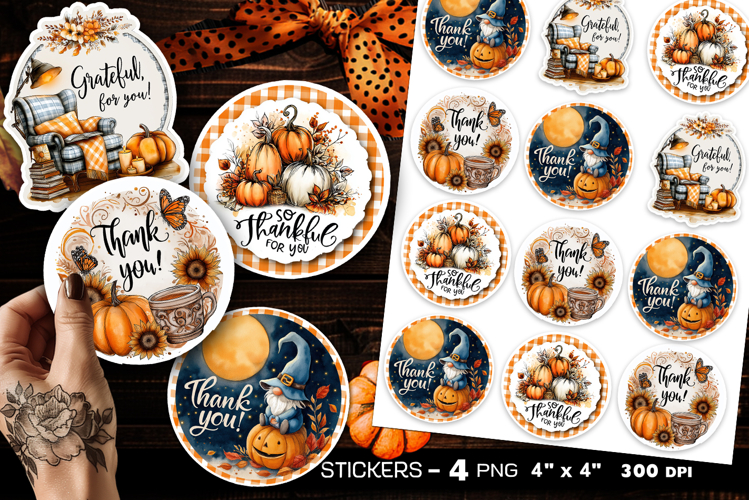 Thank you stickers, autumn stickers, 4 Stickers Printables