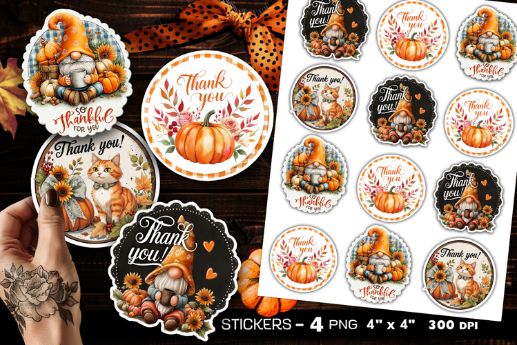 Thank you stickers, autumn stickers, 4 Stickers Printables