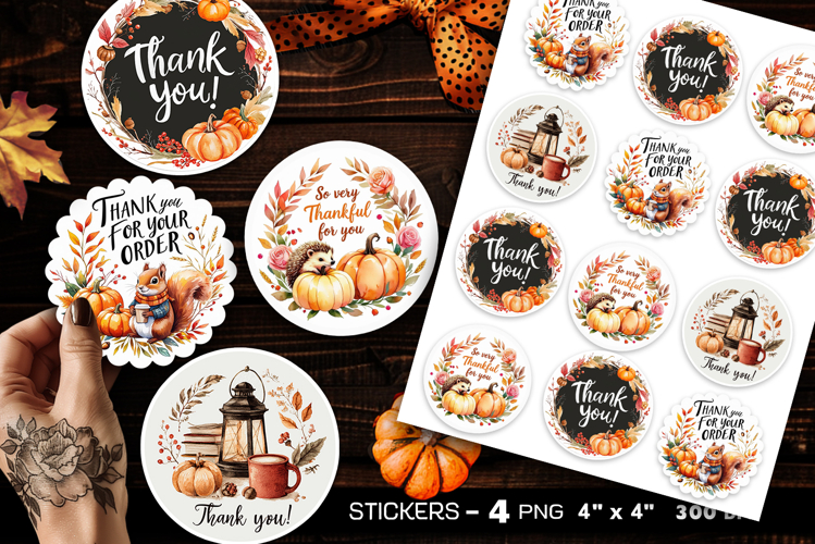 Thank you stickers, autumn stickers, 4 Stickers Printables
