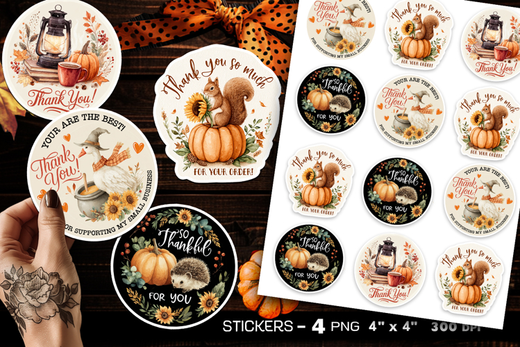 Thank you stickers, autumn stickers, 4 Stickers Printables