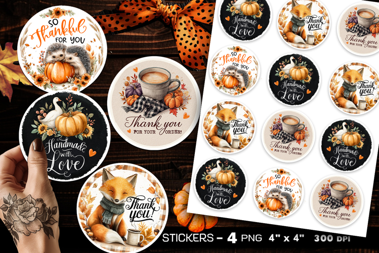 Thank you stickers, autumn stickers, 4 Stickers Printables