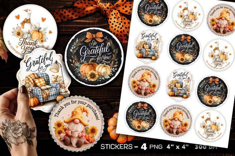 Thank you stickers, autumn stickers, 4 Stickers Printables