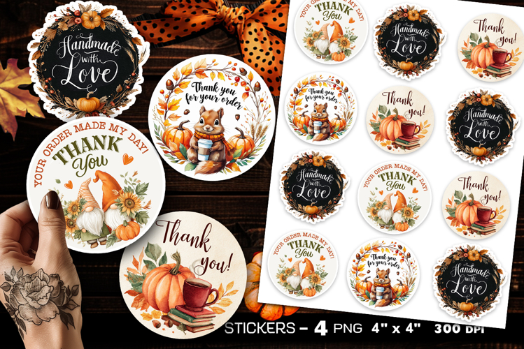 Thank you stickers, autumn stickers, 4 Stickers Printables