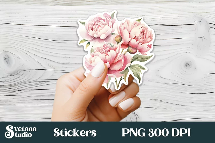 Peonies flower stickers design | Printable peony stickers