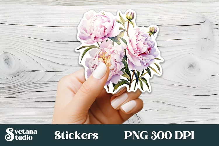 Peonies flower stickers design | Printable peony stickers
