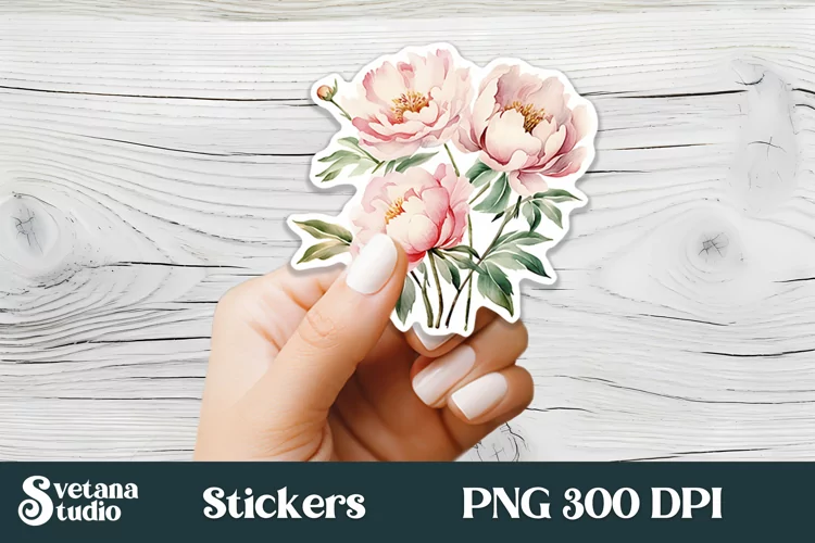 Peonies flower stickers design | Printable peony stickers