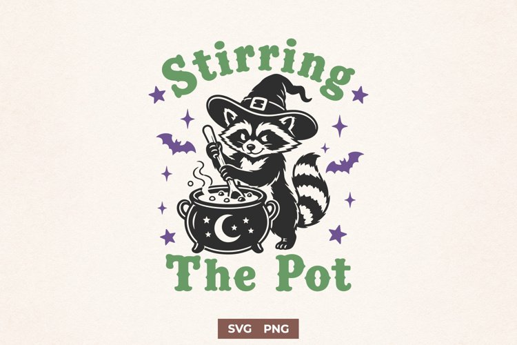 Stirring The Pot SVG PNG, Funny Halloween Raccoon Design