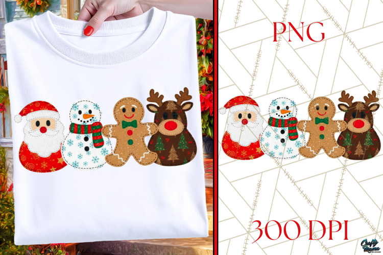 Coquette Christmas PNG | Stitched Santa, Snowman, Reindeer
