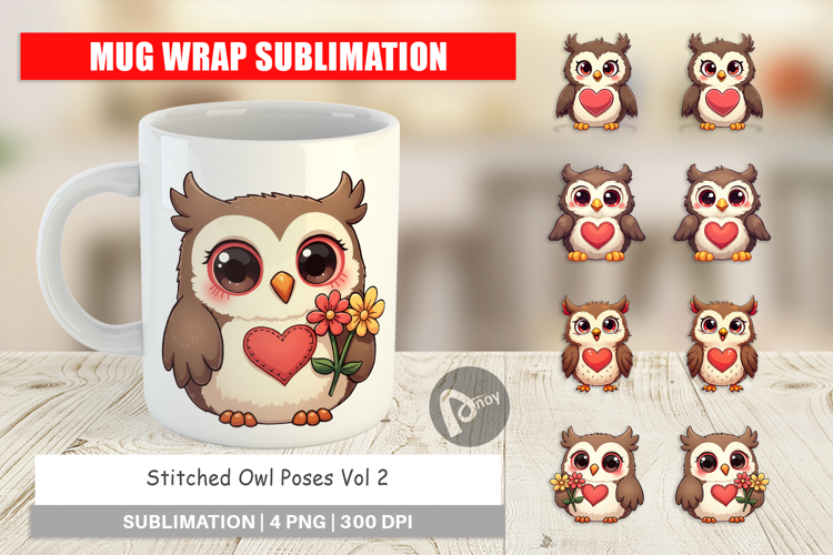 Stitched Owl Poses Mug Wrap