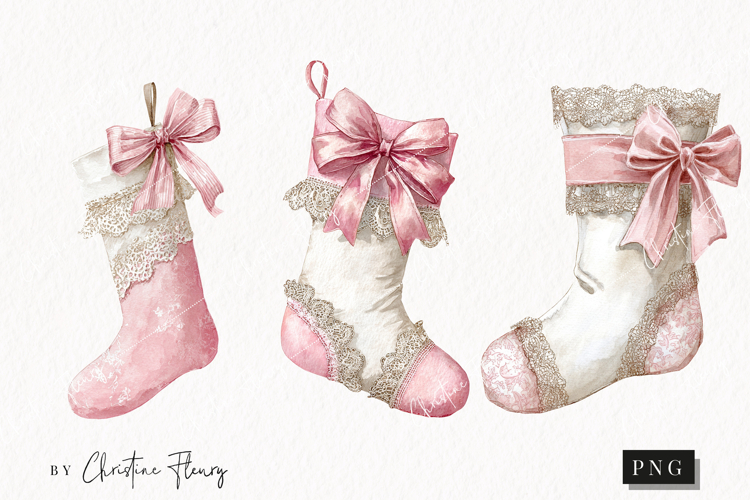 Coquette Christmas Stocking Clipart | Pink Christmas PNG