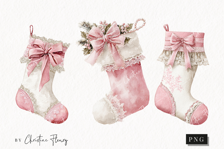 Coquette Christmas Stocking Clipart | Pink Christmas PNG