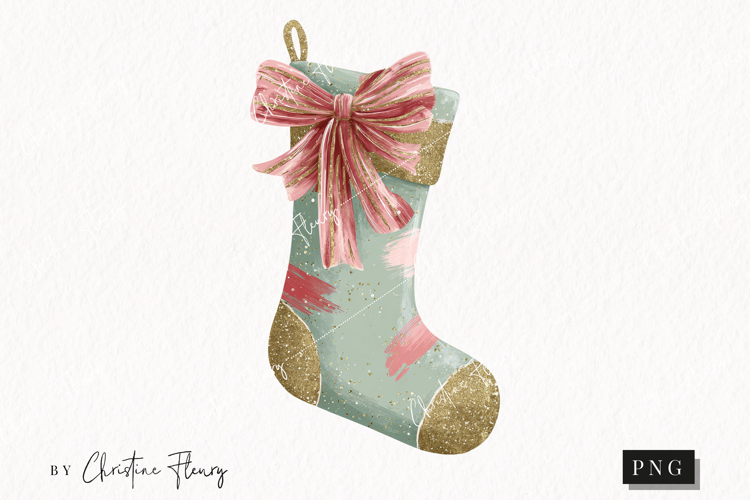 Brush Stroke Christmas Stocking Clipart | Preppy Christmas