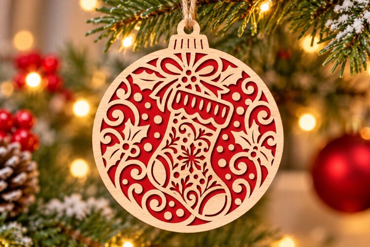 Stocking Christmas Ornament SVG, Laser Cut Glowforge File example image 1