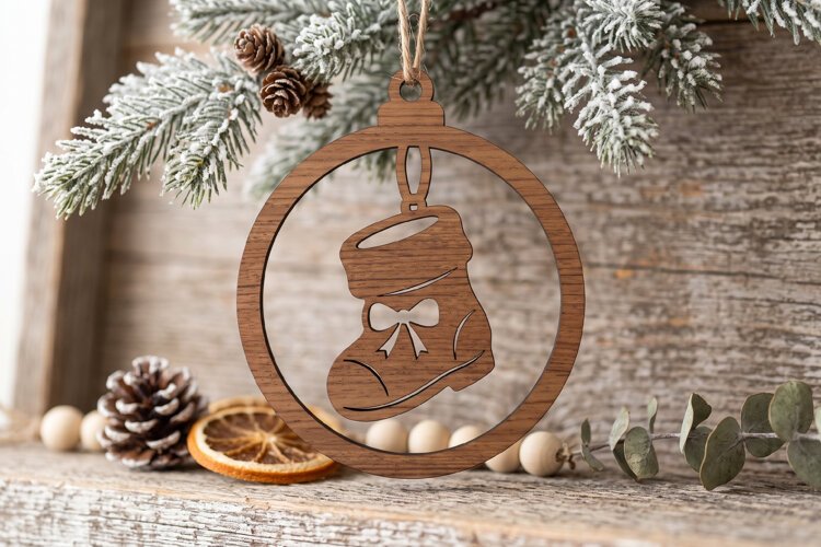Stocking Christmas Ornament SVG Laser Cut Wood Winter Decor example image 1