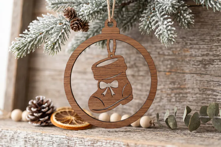 Stocking Christmas Ornament SVG Laser Cut Wood Winter Decor